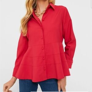 ❤️ NWOT! TUCKERNUCK POMANDER PLACE ASHLEN RED BUTTON DOWN PEPLUM TOP, XXS